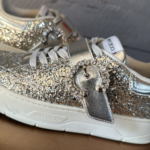 Authentic Jimmy Choo silver glittered & crystal Osaka sneakers - Picture 8 of 8